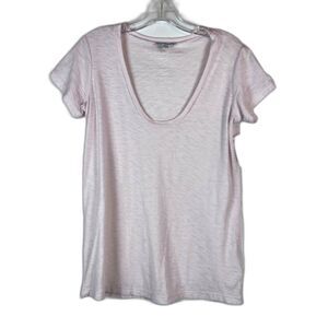 James Perse Standard Daily Deep U-Neck Slub Cotton Modal Tee Pink Small NWT